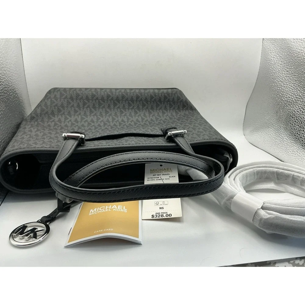 Michael Kors Jet Set Travel XS Tote Black MK Signature Coated Canvas NWT $328